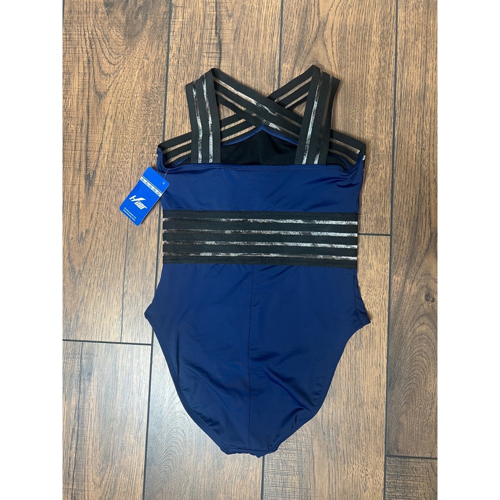 Hilor Womens Navy Blue Mesh Stripe Cross Front One Piece Swimsuit Size S 4-6 NEW - Picture 3 of 8
